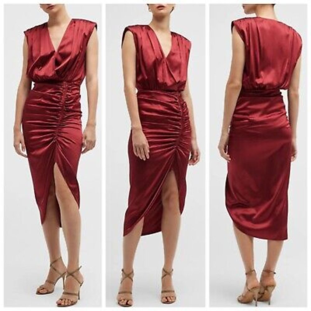 NWT Veronica Beard Casela Ruched Silk Midi Dress